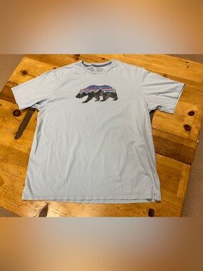 Patagonia Light Blue Bear Graphic Short Sleeve Tee.